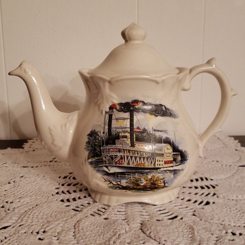 Vintage 1970s Price Kensington Ceramic Natchez Steamboat Teapot - 4136